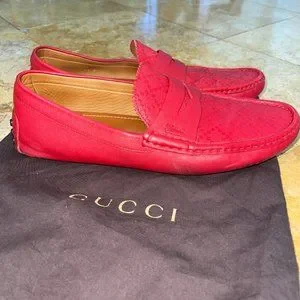 Gucci | Shoes | Gucci Red Leather Diamante Drive Shoes Good  display picture 1
